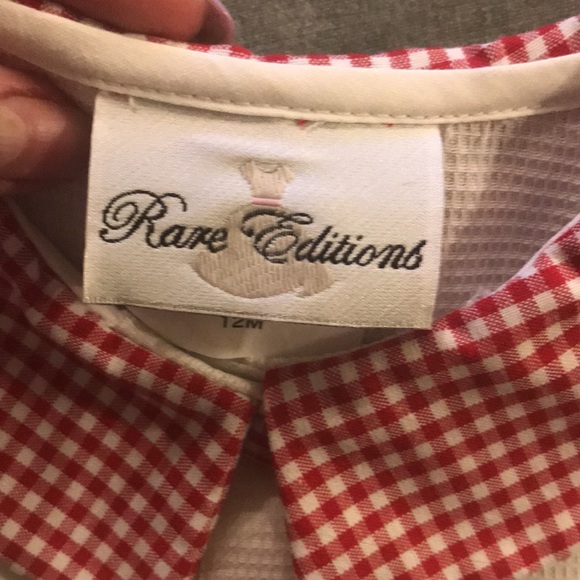 Rare Editions baby girl shirt dress. White and red gingham and ladybug print - Picture 6 of 7